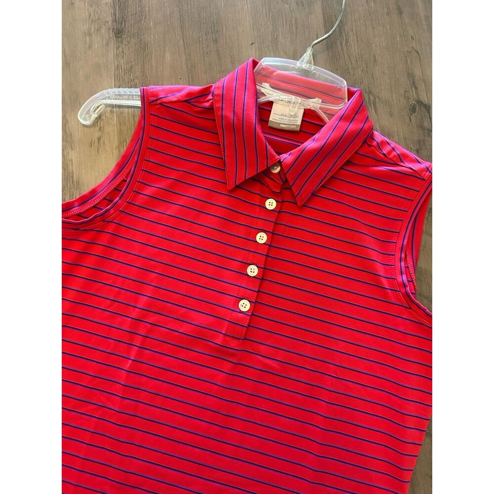 NIKE FIT DRY DRI WOMENS GOLF SHIRT Pink BLUE STRIPED Size S